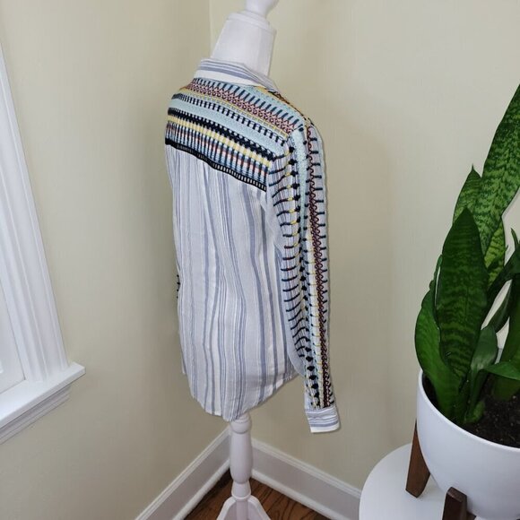 Anthropologie The Cate Classic Button Up Embroidered Stripe Shirt Women's SZ XS - Picture 6 of 13